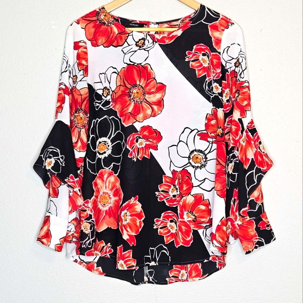 Alfani Floral Black Rust Women's Tunic Size Small